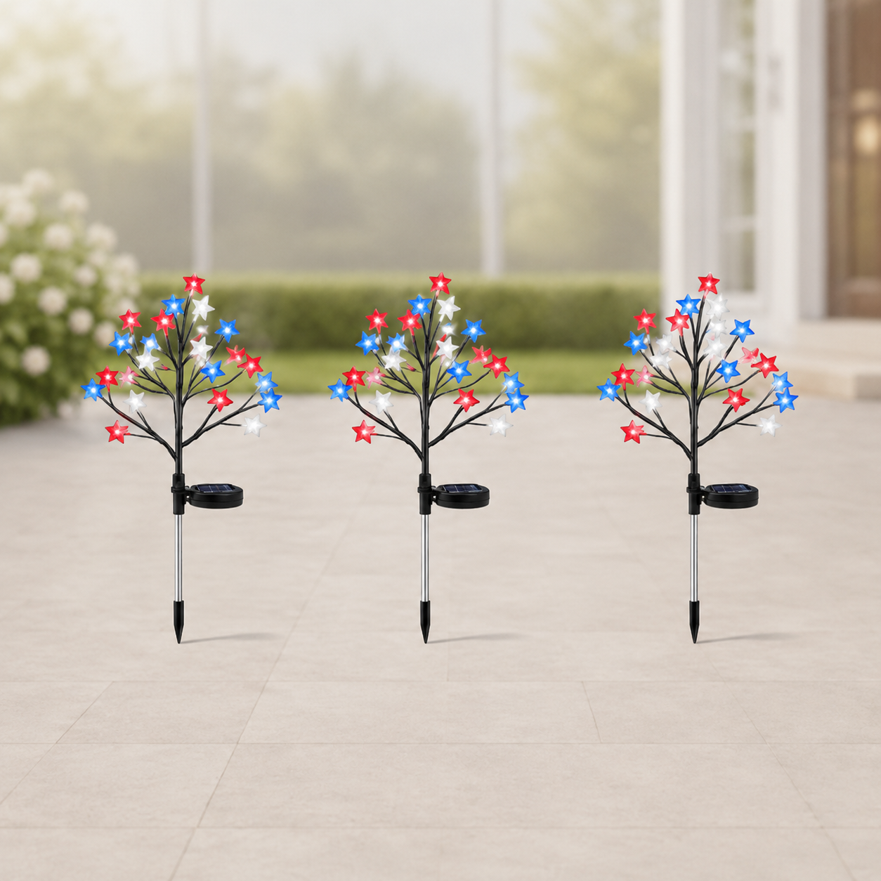 Red, White & Blue Yard Glow — Patriotic Solar Starburst Garden Lights