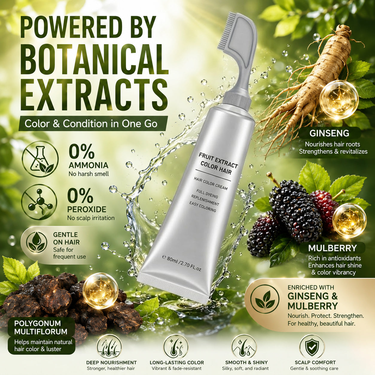 Plant-Based Comb Hair Dye - Natural Hair Dye Solution