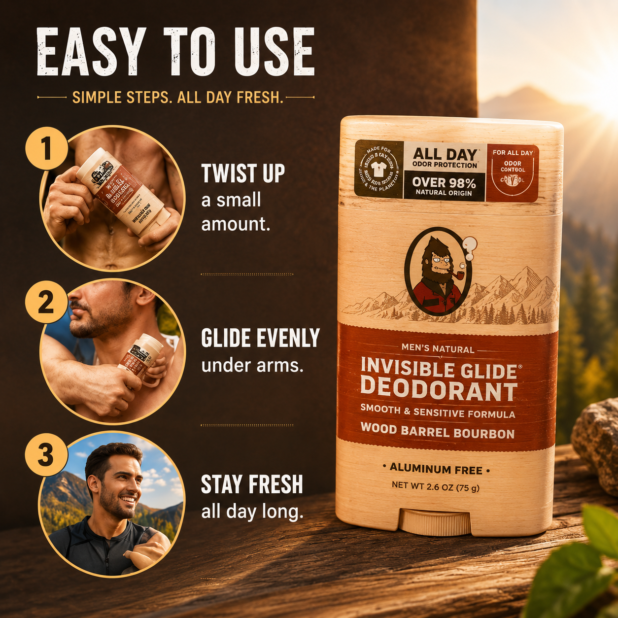 72 Hours Freshness for Men | Natural Wood Bourbon Deodorant