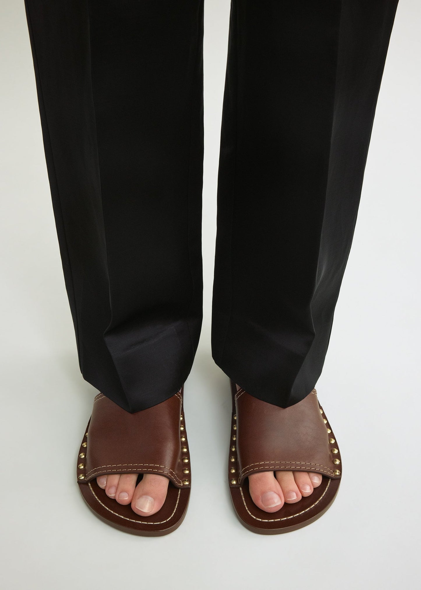 Studded leather slides sienna