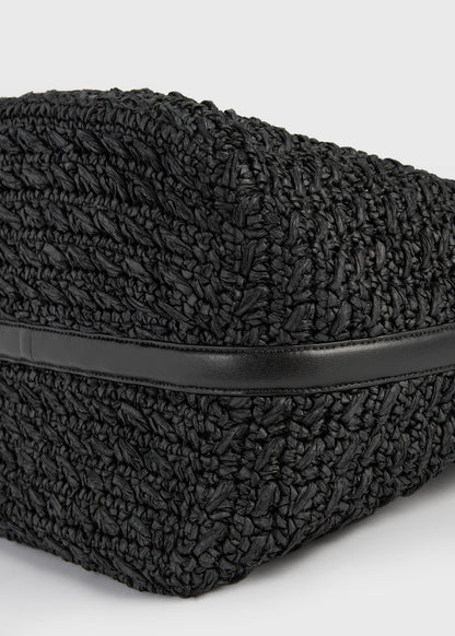 Belted paper raffia tote black
