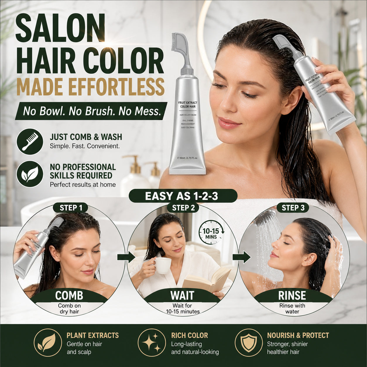 Plant-Based Comb Hair Dye - Natural Hair Dye Solution