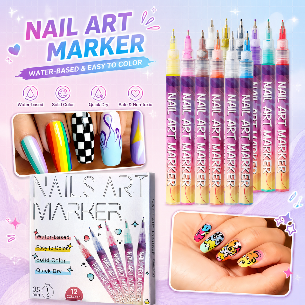 Fluorescent Nail Art Marker Set 0.5mm Fine Tip Nail Art Pens for Drawing, Dotting & DIY Nail Design