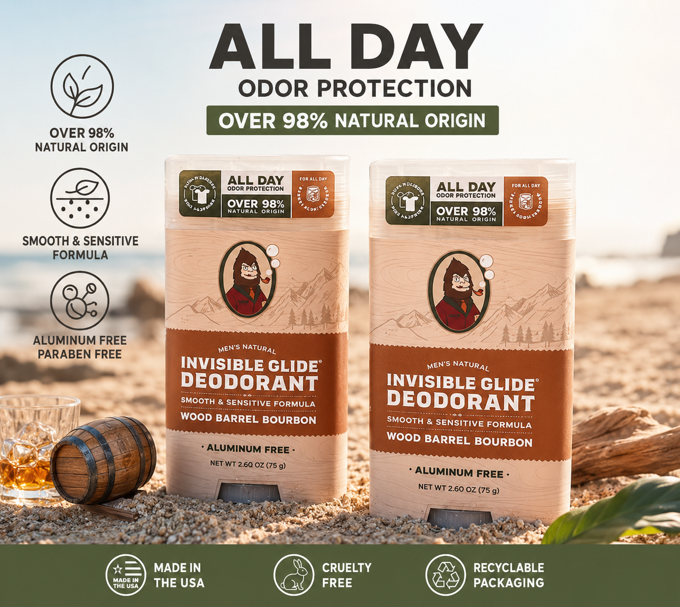 72 Hours Freshness for Men | Natural Wood Bourbon Deodorant